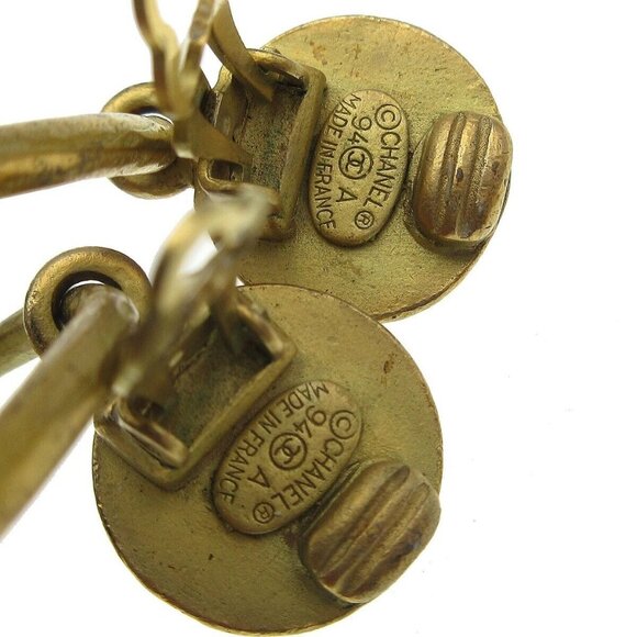 Chanel Dangle Hoop Earrings Clip-On Gold 94A 99559 - Picture 4 of 4